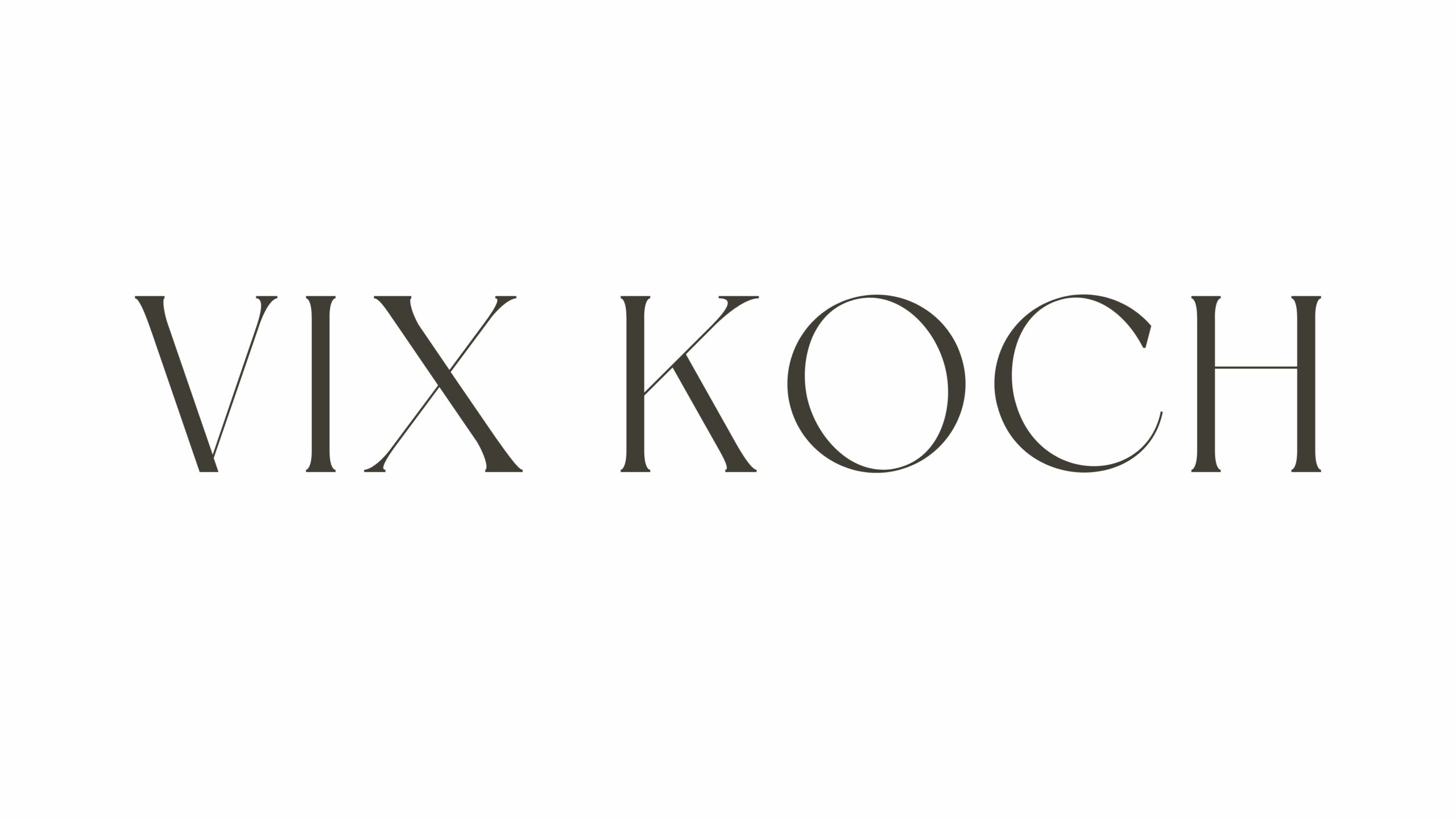 Black writing saying Vix Koch on a white background.